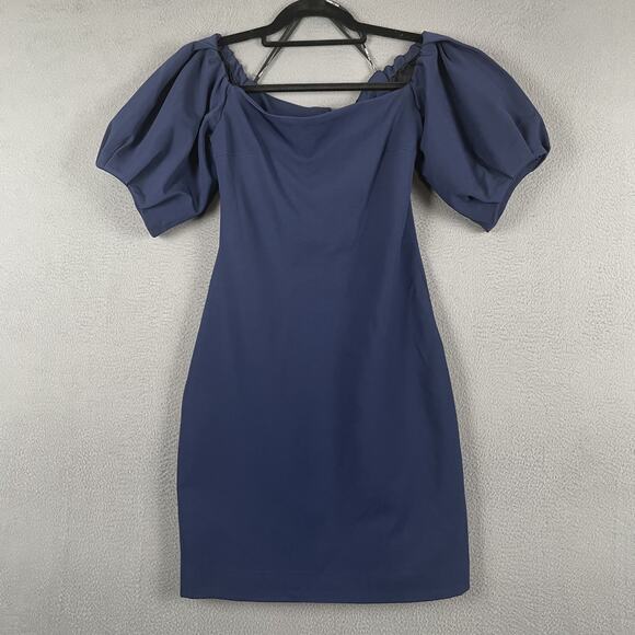 Cushnie Et Ochs Sylvia Dress Womens Size 6 Navy Blue Puff Sleeve Fitted Cocktail - Picture 1 of 7